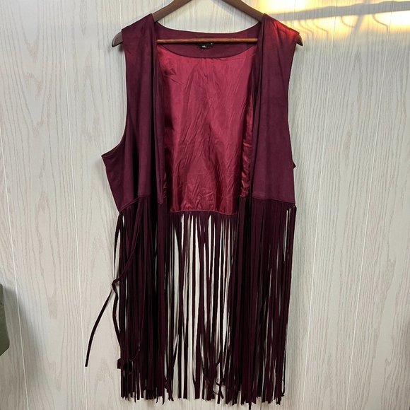 Zenobia Tops - Zenobia Faux Suede 70's Style Fringe Vest SZ 3XL